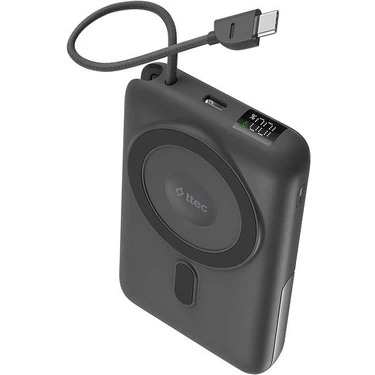 ttec ReCharger M LCD 10.000mAh MagSafe Uyumlu PD 20W USB-C Dahili Kablolu Stantlı Taşınabilir Hızlı