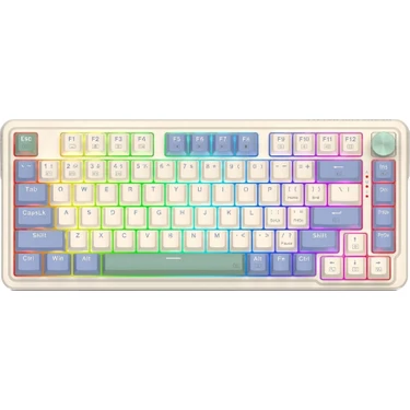 Redragon UCAL K673 PRO Vintage White %75 Red Switch RGB Kablosuz Hotswap Türkçe Mekanik Gaming