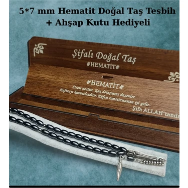 Hematit Doğal Taş Arpa Kesim Tesbih Ahşap Kutulu Doğal Taş Tesbih Hediyelik
