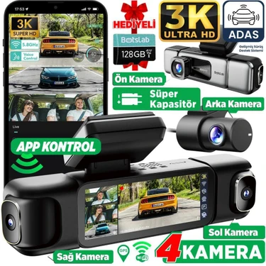 360+ Botslab G980H Pro 3k 4 Kameralı Wifi+Gps Akıllı Araç Içi Kamera +150° Geniş Açı+Yaya