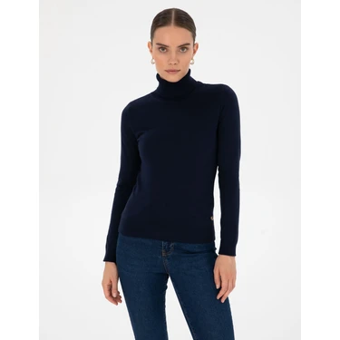 Pierre Cardin Kadın Lacivert Slim Fit Balıkçı Yaka Basic Kazak