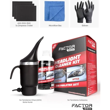 Factor 360 Far Temizleme ve Parlatma Seti (Headlıght Cleaner