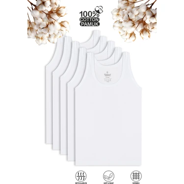 Özkan Underwear Özkan 0702 5'li Paket Erkek Çocuk %100 Pamuklu Süprem Esnek Rahat Kalın Askılı