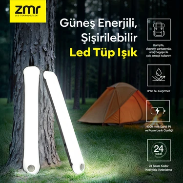 ZMR Light Tube LED Güneş Enerjili Şişirilebilir 4000MAH Bahçe, Kamp, Balkon Tüp