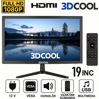 3dcool 3D-19LXAE 19" Full Hd HDMI VGA USB Hoparlörlü Kumandalı 12V LED