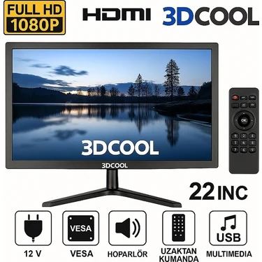 3dcool 3D-22LXAE 22" Full Hd HDMI VGA USB Hoparlörlü Kumandalı 12V LED