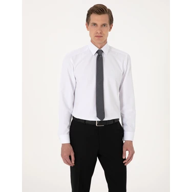 Pierre Cardin Erkek Beyaz Regular Fit Uzun Kollu Basic Gömlek