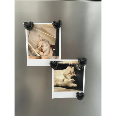 Siyah 5'li Kalpli Magnet Seti – Fotoğraf ve Not Tutucu, Buzdolabı Süsü, Güçlü Mıknatıs,