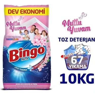 Bingo Matik Konsantre Toz Deterjan 10KG Mutlu Yuvam 67 Yıkama Beyazlar ve Renkliler