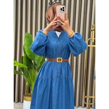 Beli Kemerli Tesettür Kot Elbise, Rahat ve Şık Ferace Fiyatı