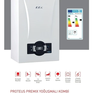 E.c.a 24 Kw Proteus Premix Tam Yoğuşmalı Kombi Bacalı Isıtma Tekniği ile Yüksek Enerji
