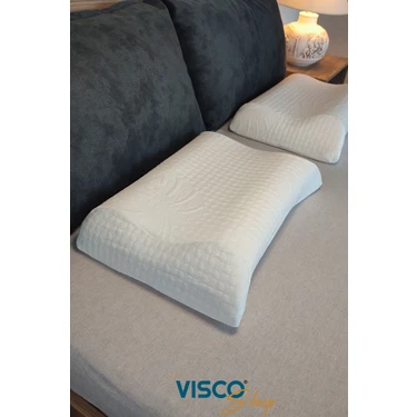 Visco Sleep Ortopedik Visco Yastık Boyun Destekli Yastık Visco Yastık Helen Doğal Viskon Kılıflı