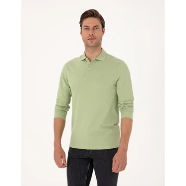 Pierre Cardin Erkek Çağla Slim Fit Kıvrılmaz Polo Yaka Basic Pike Sweatshirt