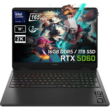 HP OMEN 16-am0018nt Intel Core Ultra 7-255H 16GB DDR5 1TB SSD RTX5060 8GB 115W 16 inç WUXGA 165Hz