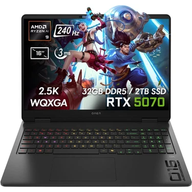 HP OMEN 16-ap0012nt AMD Ryzen Al 9-365 32GB DDR5 2TB SSD RTX5070 8GB 115W 16 inç 2.5K WQXGA 240Hz