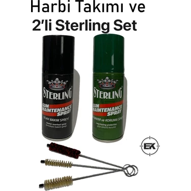 Sterling 3'lü Silah Bakım Sprey Seti + Harbi Temizlik Fırça Takımı Pas Önleyici & Derinlemesine