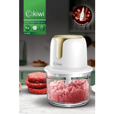 KC-8221 Kablosuz Şarjlı Gıda Doğrayıcı – 1.2l Cam Hazne, Paslanmaz Çelik Bıçaklı Mutfak