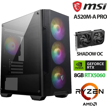 Xaser Force X4 Ryzen 7 5700X 32GB Ram 1tb M.2 Nvme SSD 8gb RTX5060 Masaüstü Msı Oyuncu Hazır
