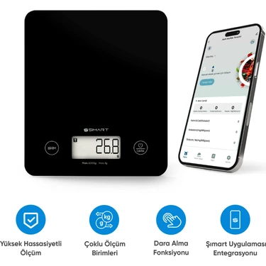 Şımart Akıllı Mutfak Terazisi Bluetooth Destekli Hassas Dijital