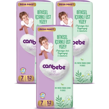 Canbebe Bebek Bezi Mega Paket 7 Beden Xxl (17+ Kg) 52 Adet x 3