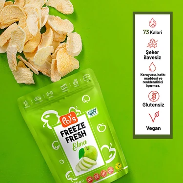 Pol's Freeze Fresh Elma 20 gr Dondurularak Kurutulmuş, Vegan ve Gluten İçermeyen Doğal