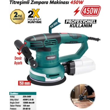 Trıcraft 450W Titreşimli Zımpara Makinesi 150MM Fiyatı