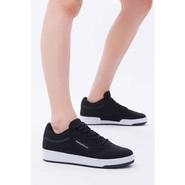 Unisex Siyah Rahat Kalıp Poli Taban Bağcıklı Spor
