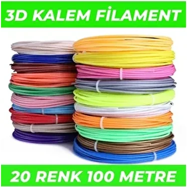(Sadece Filament) 3D Pen Filament Pla 1.75MM Pla 20 Renk x 5 Metre 3 Boyutlu Kalem Plastiği