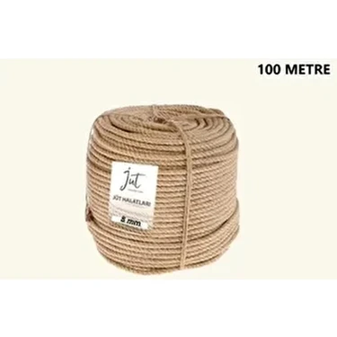 Güven Jüt Halat 8 mm 100 mt Doğal Jüt Liflerinden Üretilmiş Dekoratif İp Urgan
