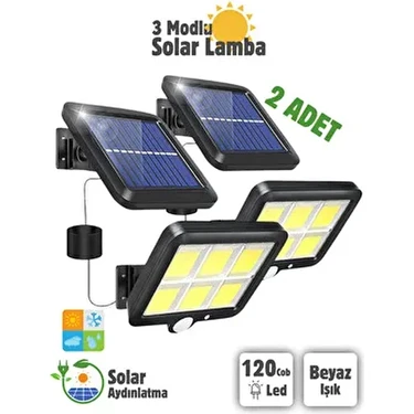 2 Adet 120 Cob LED Solar Panel Güneş Enerjili 3 Mod Duvar Lambası
