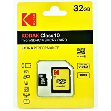Kodak 32GB Micro SD Hafıza Kartı ve Adaptör Class 10 4K Video Desteği ile Yüksek Okuma/Yazma