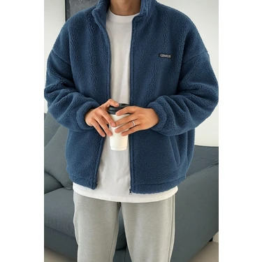 Oversize Peluş Tam Fermuarlı Sweatshirt Peluş Içi Polarlı Sherpa Kumaş