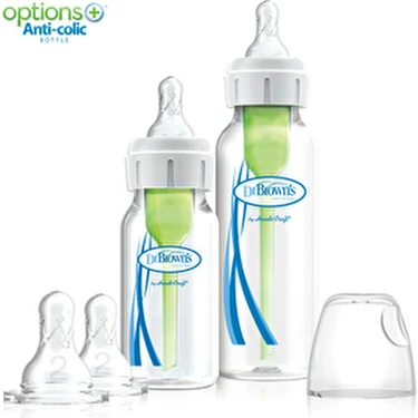 Dr.Brown's Dar Ağız Polipropilen Plastik Biberon Seti 250 ml 2. Seviye Emzik ile Şeffaf