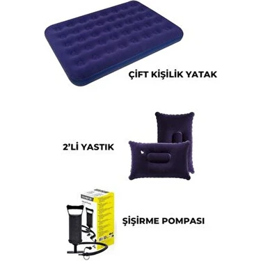Çift Kişilik Kamp Şişme Yatak Yastık Şişirme Pompa