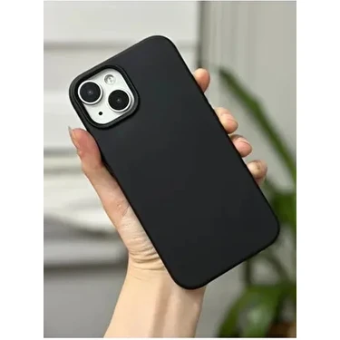 Go Aksesuar Iphone 13 - 14 - 15 Uyumlu Siyah İçi Kadife Leke Tutmaz Sıvı Silikon Lansman
