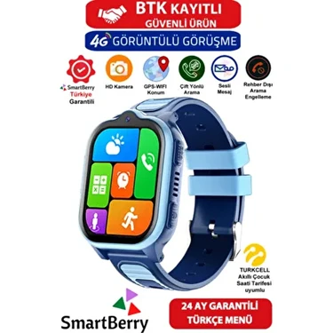 SmartBerry Z32 Görüntülü Görüşme Gps Wıfı Net Konum Gizli Dinleme Akıllı Çocuk Takip Saati Sim