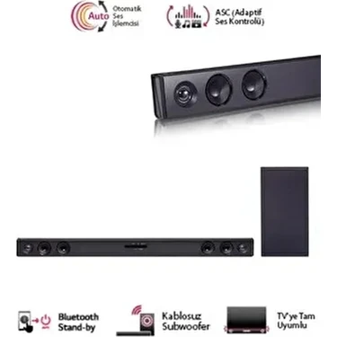 LG Kablosuz Üstün Bas 2.1 Kanal 300W Soundbar Ses Sistemi , Optik USB -Bluetooth Kolay