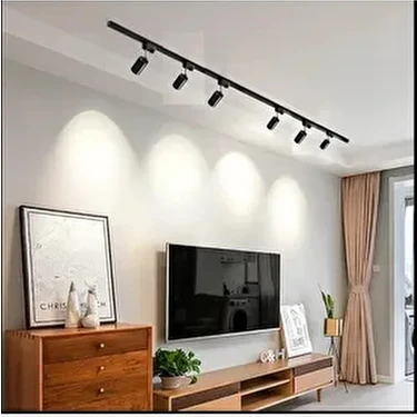 Öztekten Siyah Kasa ve Beyaz Işık 6 Adet 360 Derece Dönen LED Ray Spot Lamba ve 2 mt Raylı