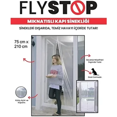 FLYSTOP Mıknatıslı Balkon Kapı Sinekliği 75 x 210 cm Yırtılmaya Dayanıklı İnce Tül