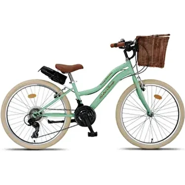Retro Classic 24 Jant Bisiklet, Shimano 21 Vites, Hasır Sepetli Vintage Şehir Bisikleti Krem