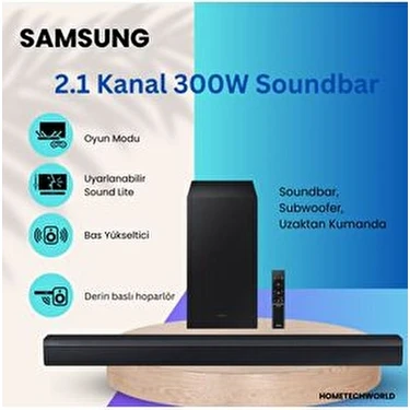 Samsung 2.1 Kanal 300W Soundbar Siyah Derin Baslı Hoparlör ve Oyun Modu ile Güçlü