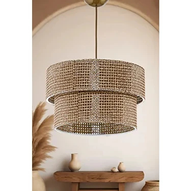 Bej Modern Doğal Hazeran Rattan 2 Katlı Sarkıt