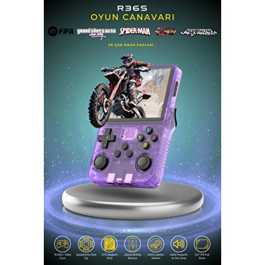 Omaze R36S Mor Renkli Oyun Konsolu HD Ekran ile 15.000 Retro Oyun ve Taşınabilir