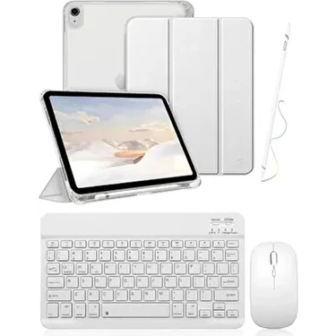 Apple iPad 10.nesil 10.9 ve 11. Nesil A16 Uyumlu Flip Kılıf Gri + Bluetoothlu Klavye Mouse +