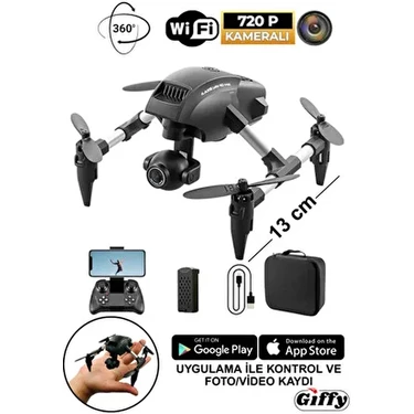 Oyuncak Mini Kameralı Başlangıç Drone Uzaktan Kumandalı Uygulama Kontrollü 720P Takla Atan