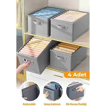 4 Adet - Dolap Içi Düzenleyici, Raf Düzenleyici, Katlanabilir Kıyafet Saklama Kutusu 45 x 25 x 20