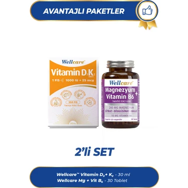 Wellcare 2'li Set - D3 + Vitamin K2 - 30 ml & Magnezyum + Fiyatı