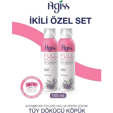 Agiss Full Body Tüy Dökücü Köpük Sprey 155 ml 2'li Set Tüy Azaltıcı ve Hızlı