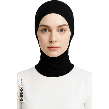 NF ND ENEFENDİ Boyunluklu Spor Bone | Siyah Tesettür Hijab • Geçmeli Hazır Bone • Rahat ve Şık