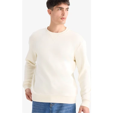 DeFacto Regular Fit Bisiklet Yaka Basic Düz Kalın Sweatshirt